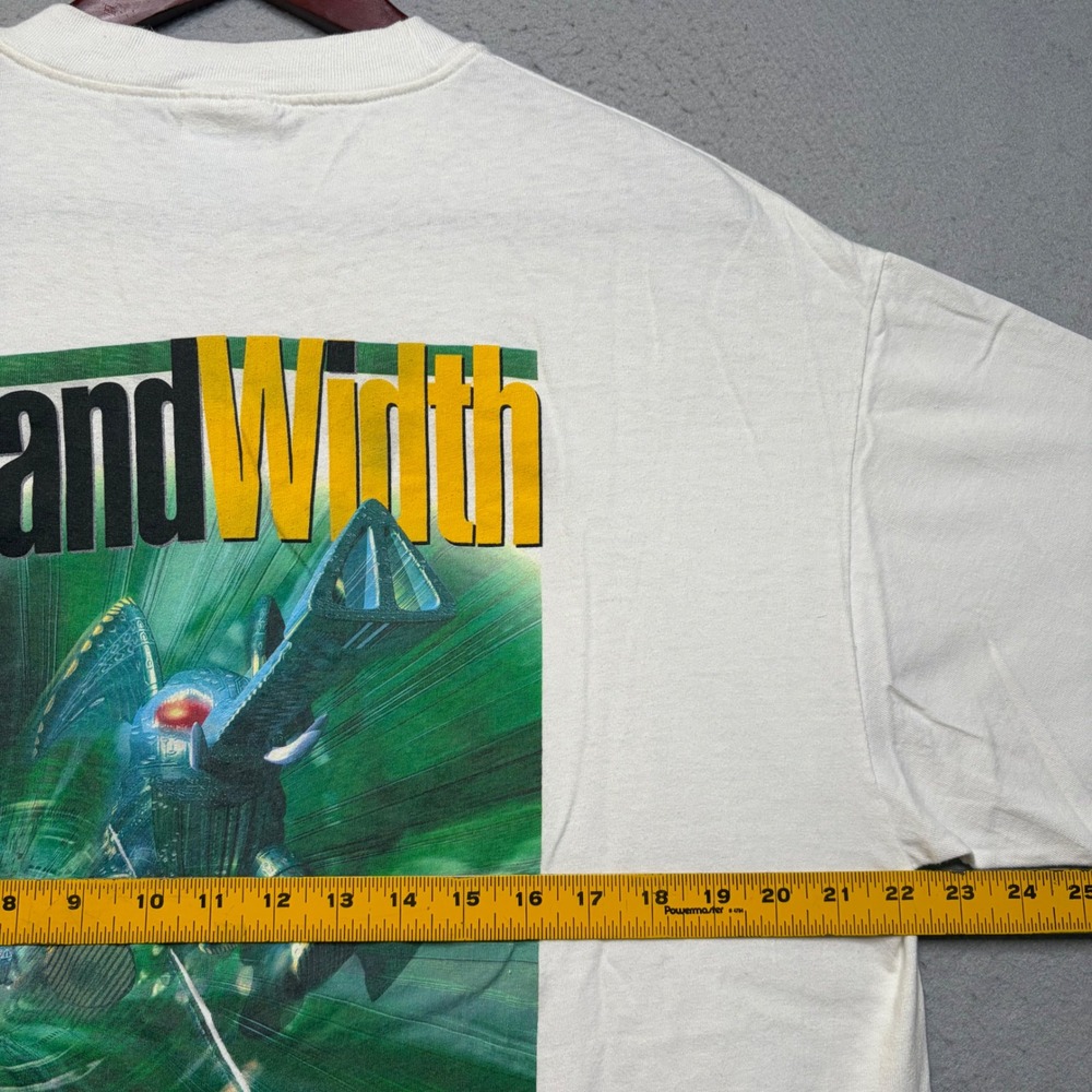 Hanes Beefy-T T-Shirt Mens XL White BandWidth Vintage 90s Rare Art Graphic Tee - Picture 7 of 13